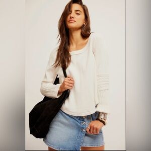 Free People Swinging Cable Cuff 100% Cotton Knit Ivory Long Sleeved Top XS